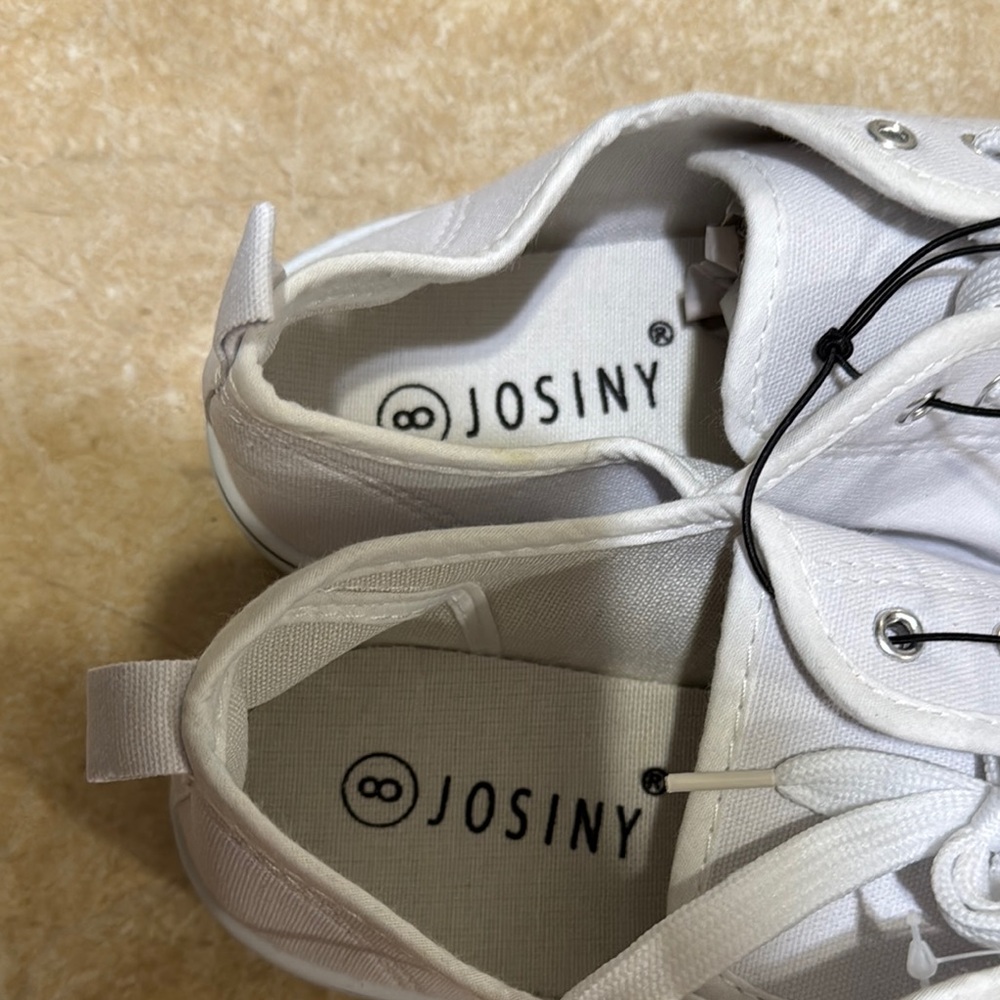Josiny White Lace Up Canvas Low Top Sneakers Shoes - Picture 4 of 10